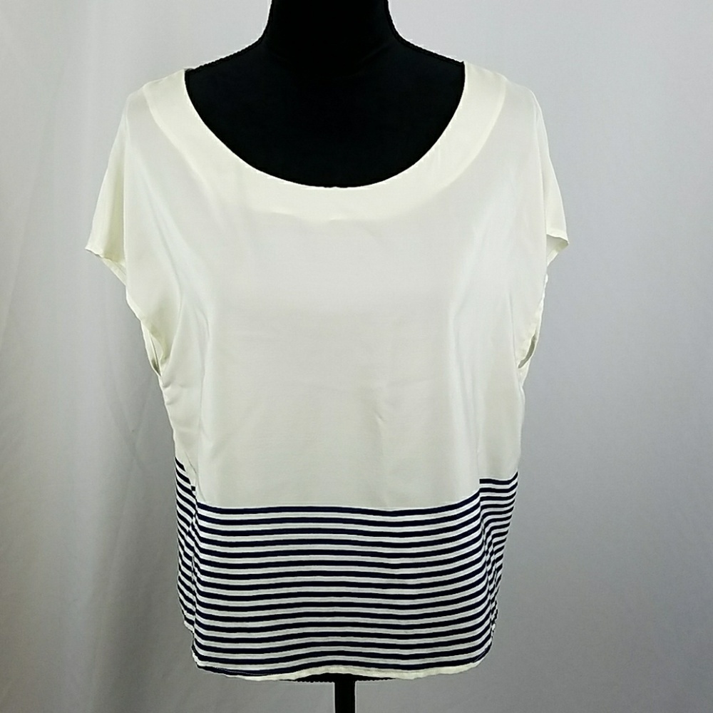 Joie women M silk Shasta wide crew neck semi sheer short sleeve boxy preppy